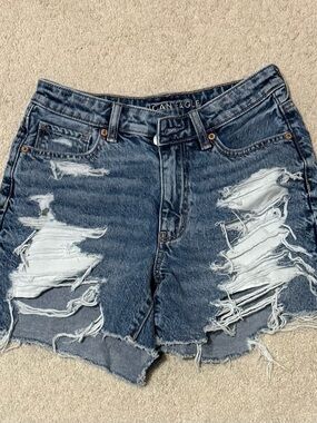 American Eagle Outfitters Distressed High-Rise Jean Shorts - Blue